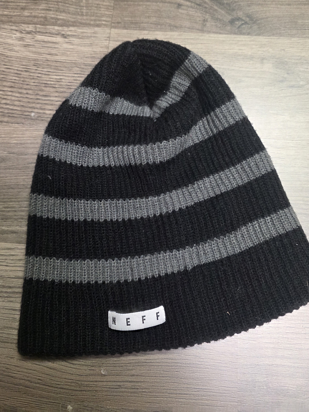Neff Black & Gray Striped Rib Knit Beanie